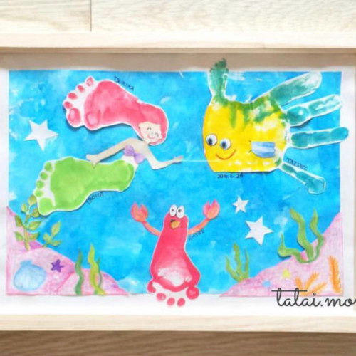 夏の制作 0歳 1歳 リトルマーメイド 足形 手形